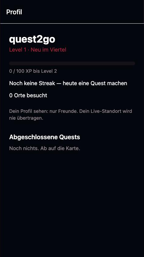 Profil mit Level, XP und Streak