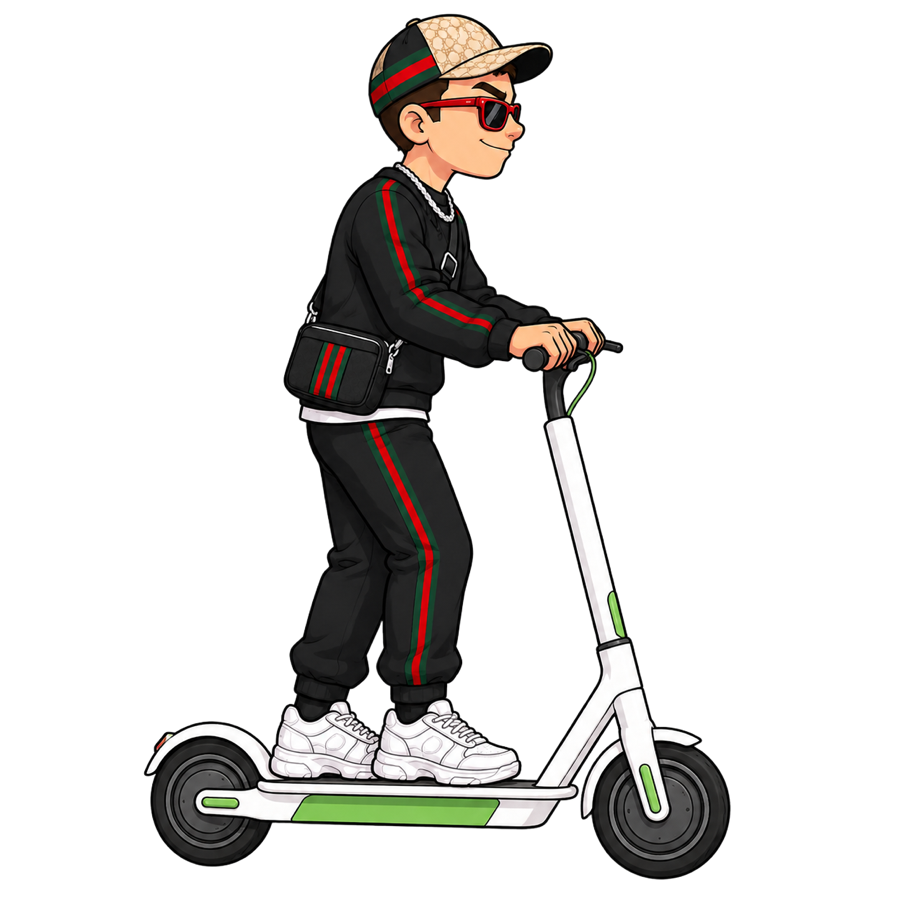 Spielfigur auf dem E-Scooter